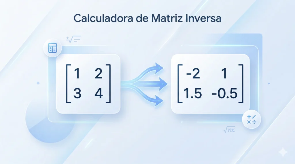 Calculadora de matriz inversa mostrando matriz 2x2 y su inversa paso a paso